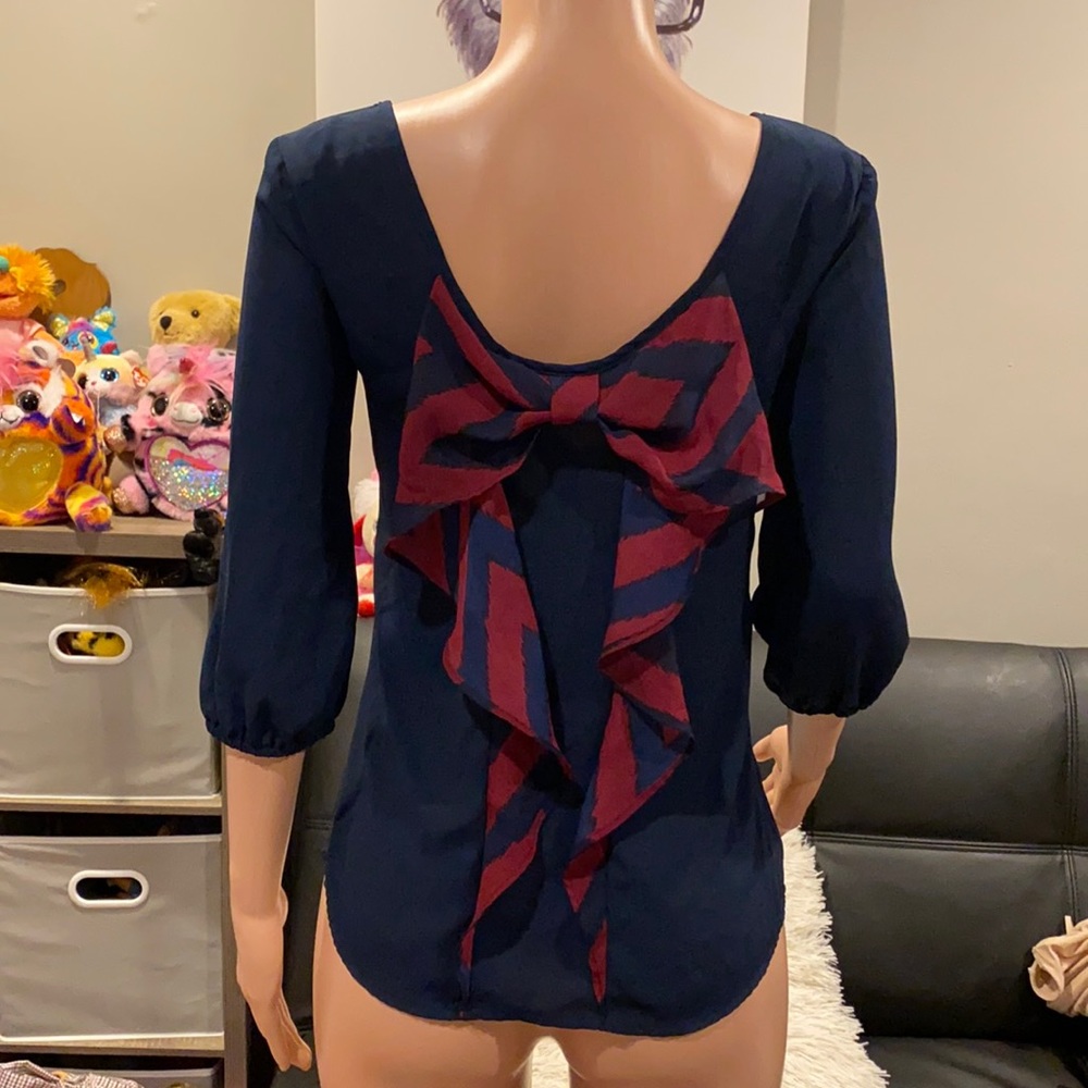 Charming charlie chiffon bow scoop back top